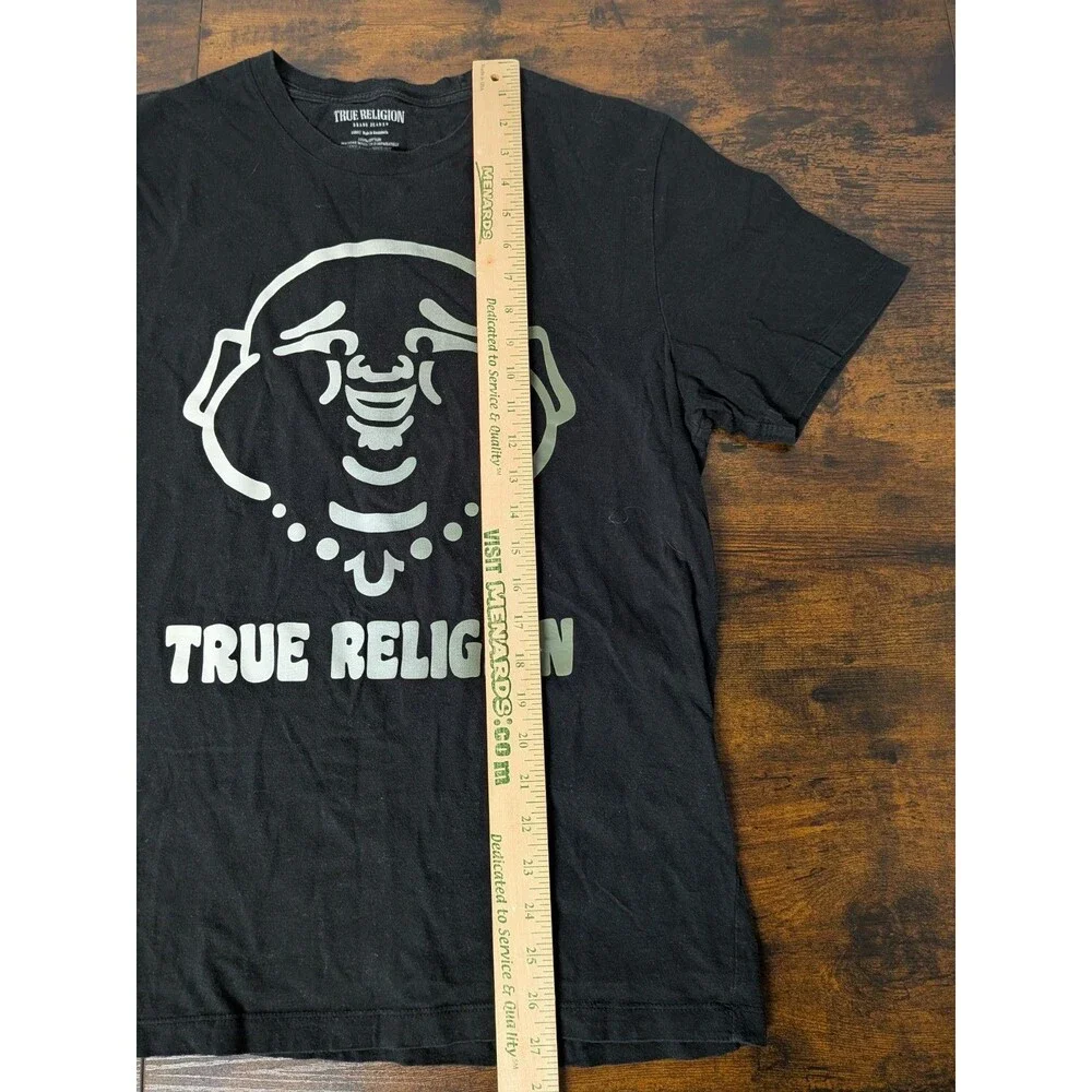 TRUE RELIGION BUDDHA Face T Shirt Size L Tee Mens LOGO Cotton Crew Black